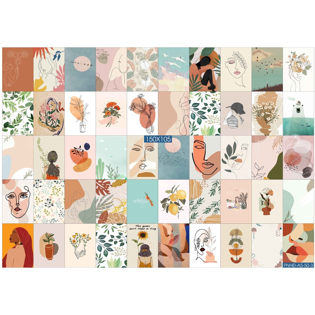 Combo Set 50 tờ Decal dán tường trang trí khổ A4,A5 - Trang trí Phòng ngủ Hiện đại PNHĐ4