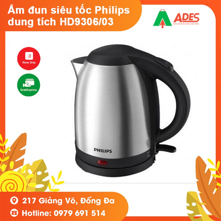 [Mã 154ELSALE2 giảm 7% đơn 300K] Ấm đun siêu tốc Philips dung tích 1.5L HD9306/03 - Hàng chính hãng