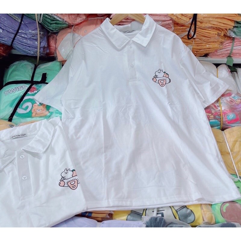 [Rẻ vô địch] Áo thun có cổ , áo polo thỏ lái máy bay unisex freesize 38-65kg dành cho nữ