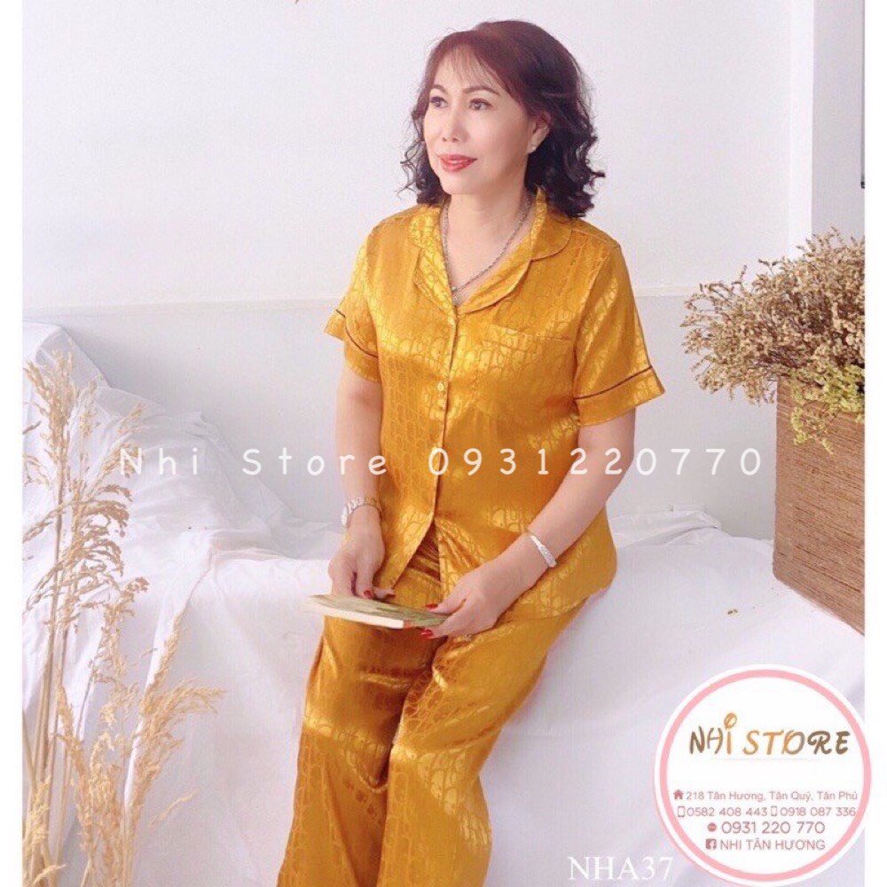 [FREESHIP 50K]  Đồ Bộ Trung Niên NHISTORE Pijama Gấm Dệt Chữ Nổi Sang Trọng Tay Ngắn Có Túi Big Size 45 - 75 kg