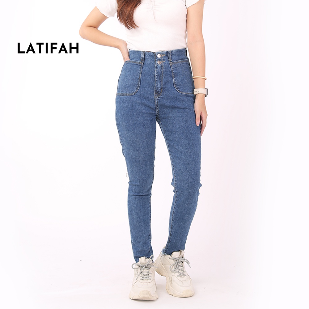 Quần jeans dài nữ co giãn LATIFAH không lưng đắp 2 túi QD045 phong cách trẻ trung năng động