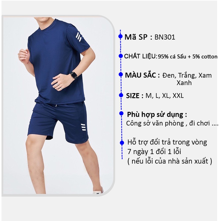 [Mã LTBAUAB13 giảm 7% đơn 99K] Bộ Thể Thao Hè Nam Azila CoolFit, Chất Thun Lạnh In 3 sọc kẻ