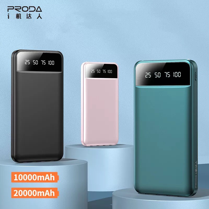 Pin Sạc Dự Phòng Proda PD P84 Dòng 10000mAh Kiêm Dây Sạc Có 4 Loại Chân USB, Micro, Type-C, Lightning Có Đèn Pin Màn Led