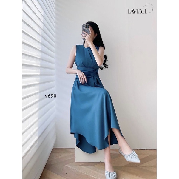 VNU348 - VÁY LỤA XANH XOÈ LI EO SÁT NÁCH | BigBuy360 - bigbuy360.vn