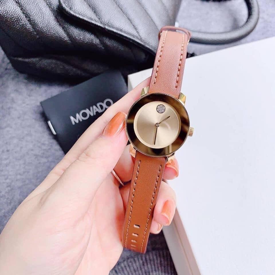 Đồng Hồ Nữ Movado Bold Gold Dial Brown Leather 3600437
