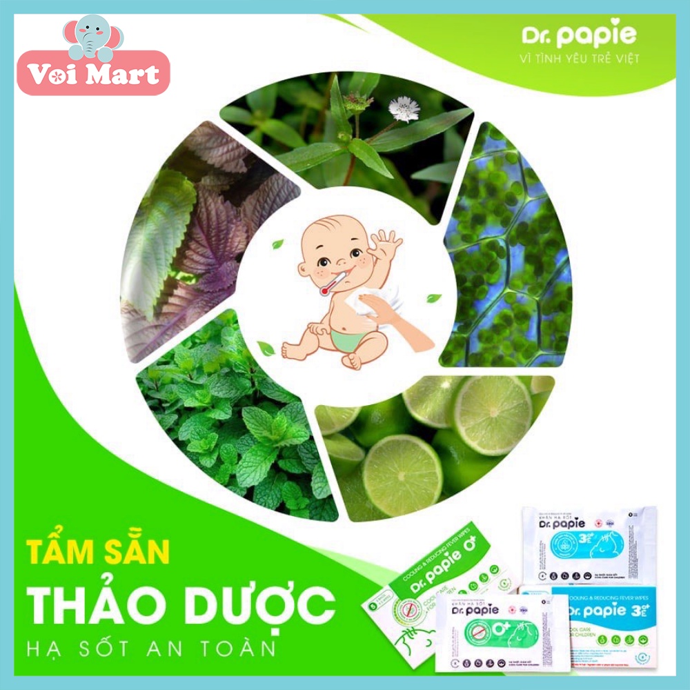 Khăn Lau Hạ Sốt 0+ Dr Papie Cho Bé Hạ Nhiệt Giảm Sốt Ngăn Ngừa Co Giật Hộp 25 Chiếc Chính Hãng