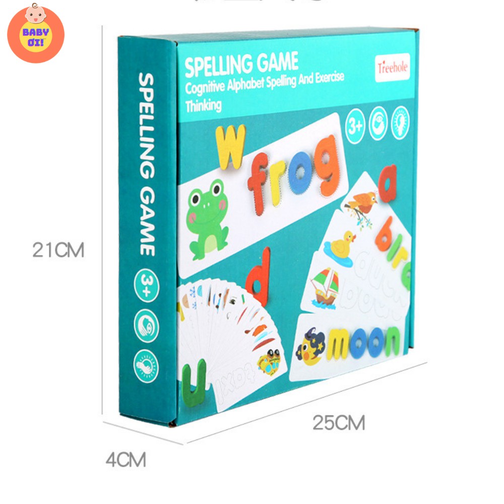 Đồ chơi đánh vần từ vựng Tiếng Anh bằng gỗ, SPELLING GAME, học Tiếng Anh nhanh hơn với 52 bộ hình thỏa sức sáng tạo.