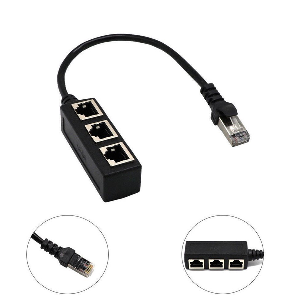 1 To 3 Port Ethernet Switch RJ45 Y Splitter Adapter Cable For CAT 5/CAT 6 LAN