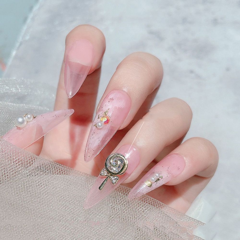 [Hàng mới về] Phụ Kiện Trang Trí Móng Tay Nghệ Thuật DIY Hình Kẹo Mút Bằng Kim Loại Đính Đá Sang Trọng