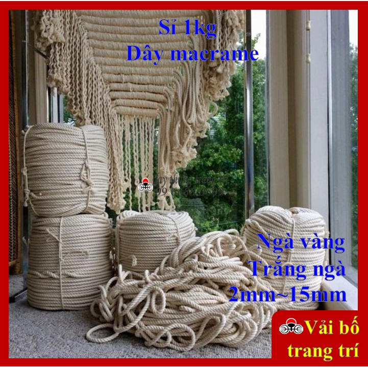 Dây thừng macrame, 100% cotton hàng đẹp, làm handmade, đan lưới, decor