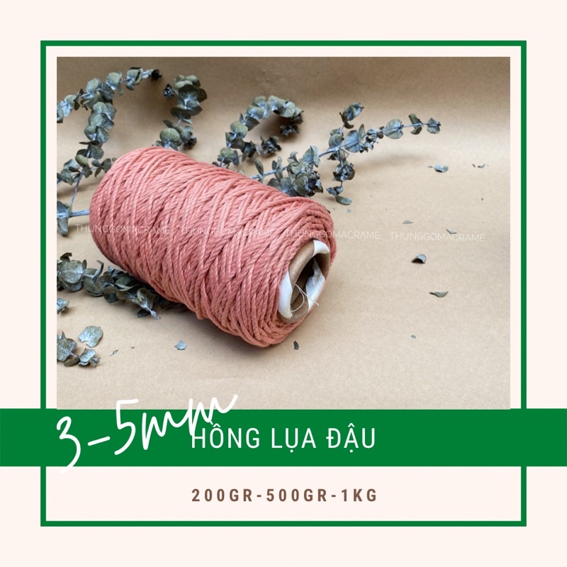 Dây thừng Macramé màu HỒNG VỎ ĐẬU 3mm 5mm