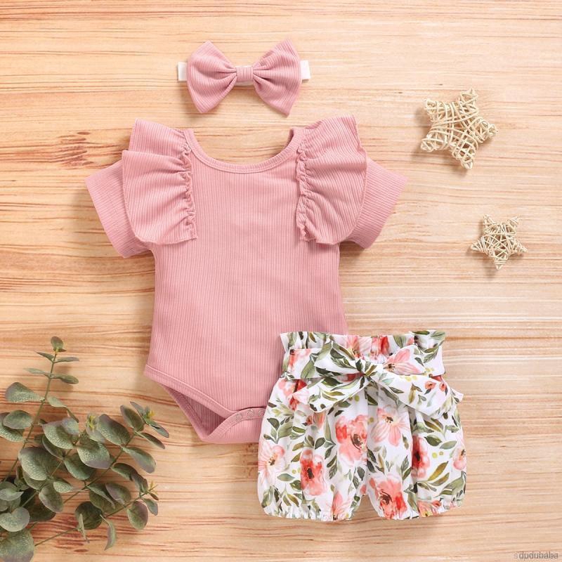 Set Áo Liền Quần &amp; Quần Dài &amp; Băng Đô Quấn Đầu In Hoa Cho Bé Gái