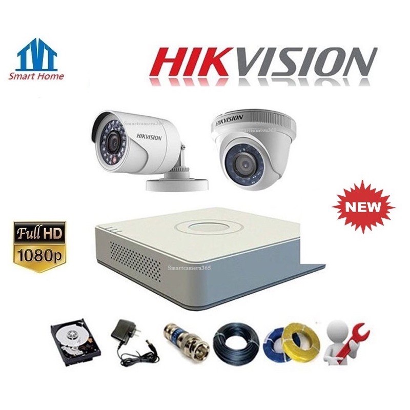 Combo 2 Camera 2.0M FullHD + 1 Đầu ghi Hikvision + HDD 500GB + Đầy đủ phụ kiện Chính Hãng