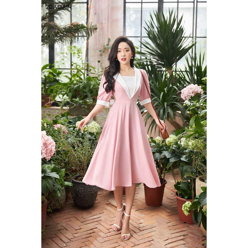 Đầm xòe xếp ly phối ngực 20Again DEA0999