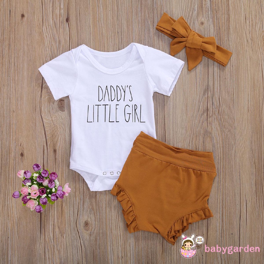 Set Áo Liền Quần Ngắn Tay + Quần Short + Băng Đô Đáng Yêu Cho Bé Gái