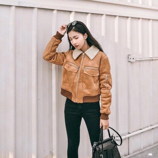 Áo khoác da lộn lót bông
