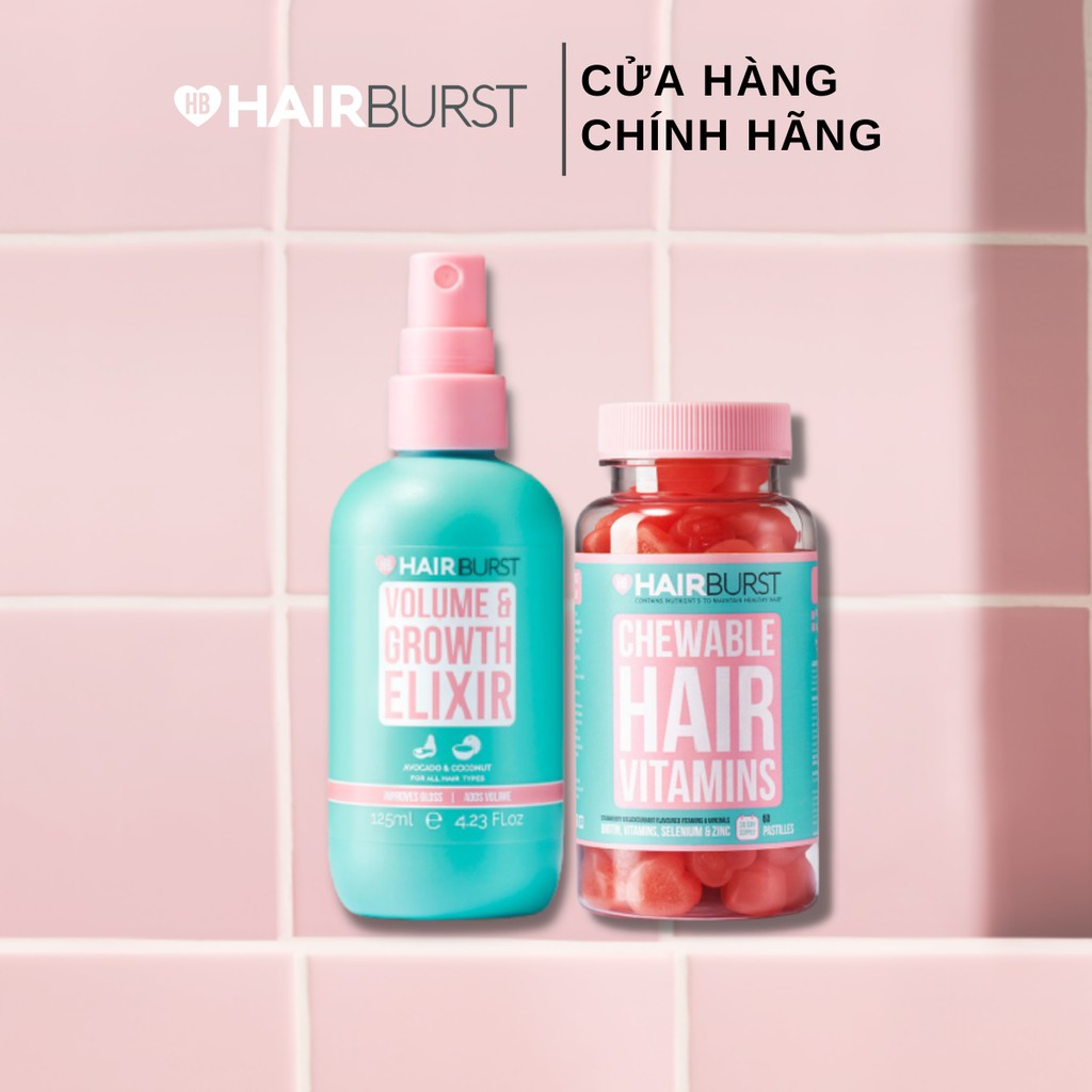 Combo Kẹo Dẻo + Xịt Dưỡng Làm Phồng, Kích Thích Mọc Tóc HAIRBURST 125ml + 60 Viên