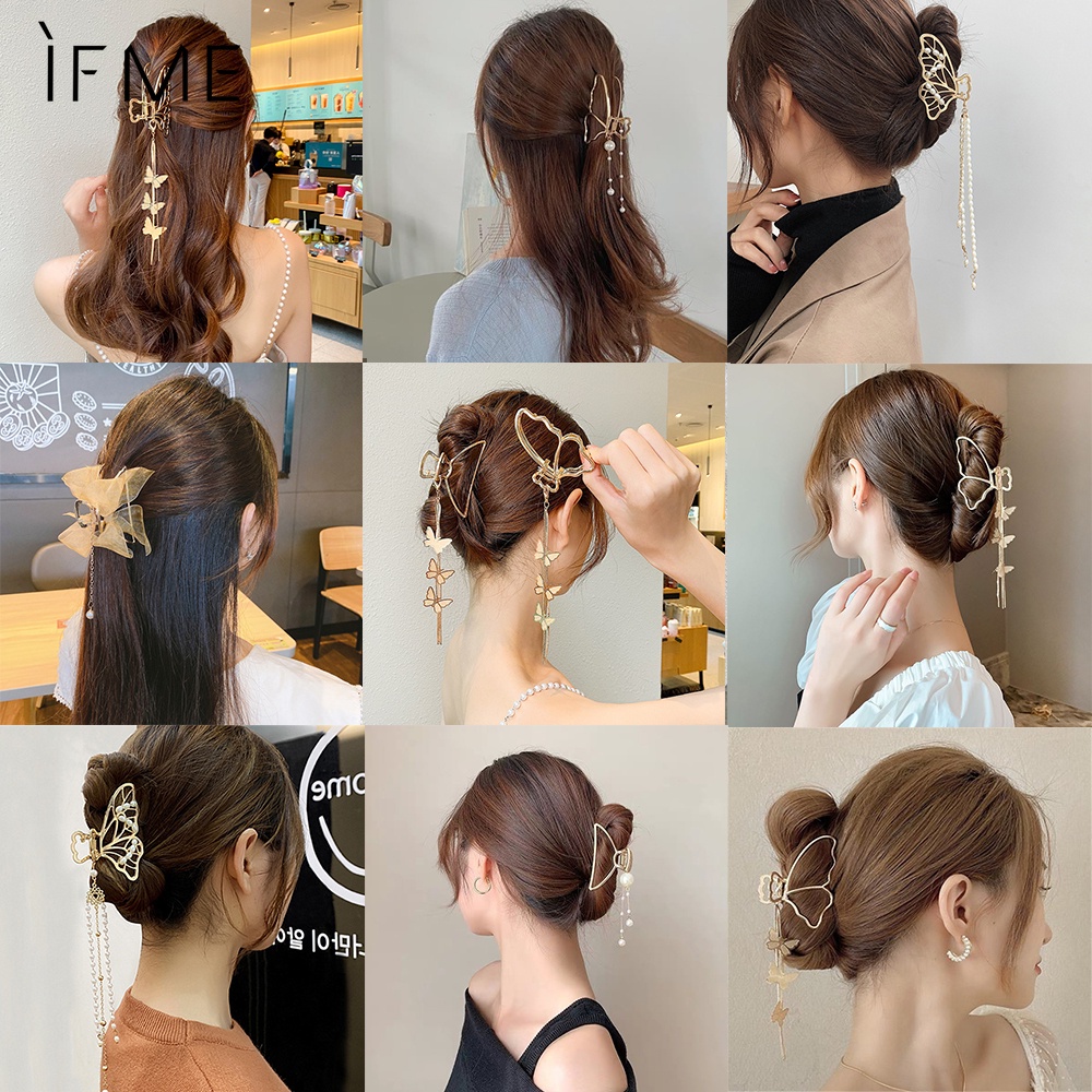 IF ME Kẹp tóc hình bướm đính ngọc trai giả thờI trang dành cho nữ