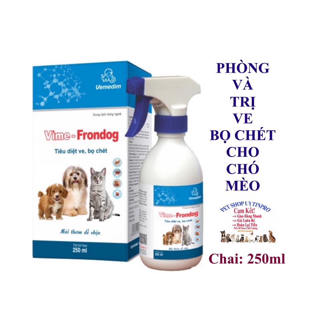 Chai xịt trị ve rận bọ chét cho Chó Mèo VIME - FRONDOG Chai 250ml Thương hiệu Vemedim SX tại Việt Nam