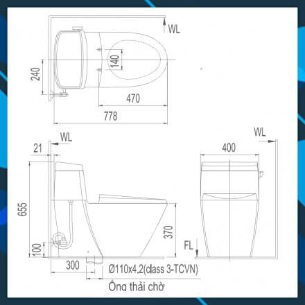 Bồn Cầu INAX AC-918VRN-1, Aqua Ceramic 1 Khối