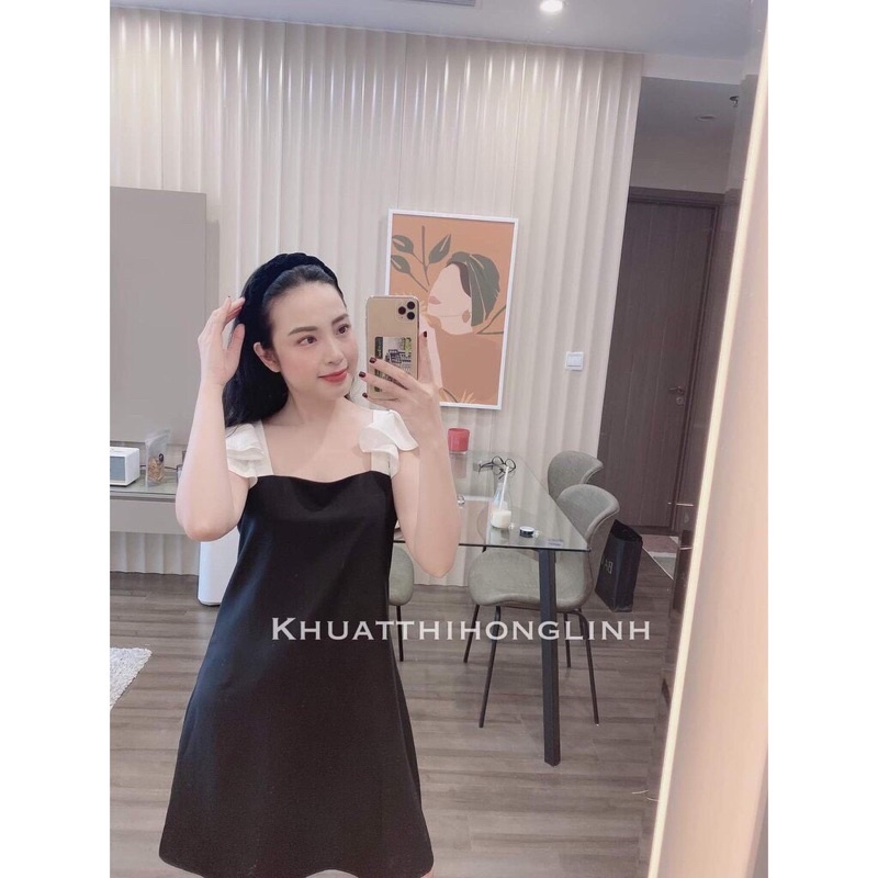 Đầm đen dáng xuông phối tay bèo tiểu thư | BigBuy360 - bigbuy360.vn