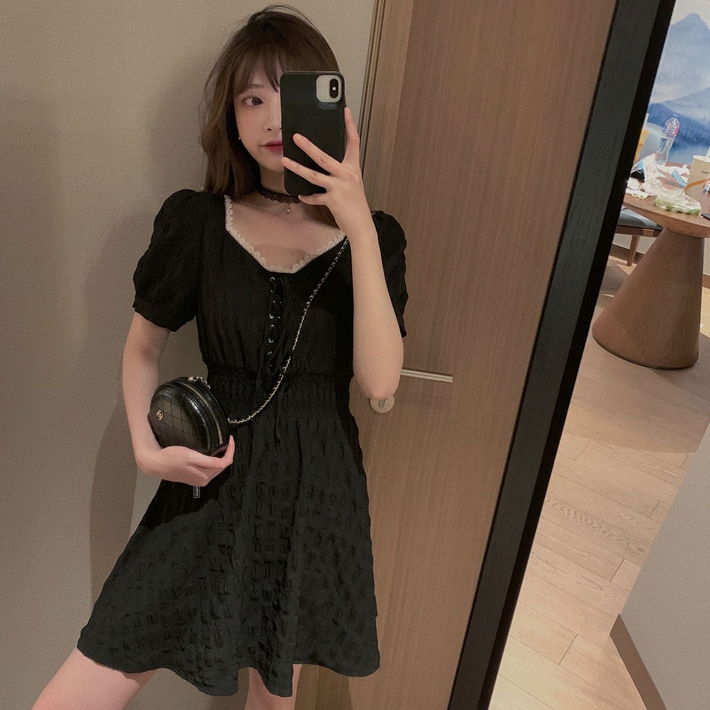 Đầm tay phồng nhấn eo phong cách Pháp cho nữ | BigBuy360 - bigbuy360.vn