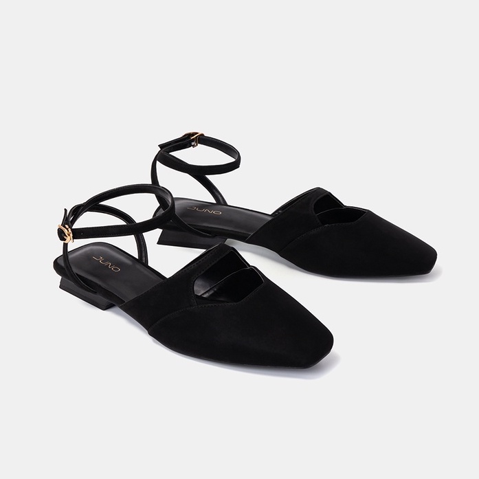 Giày Búp Bê Nữ 3cm Thời Trang JUNO Mũi Vuông Quai Mảnh BB03089