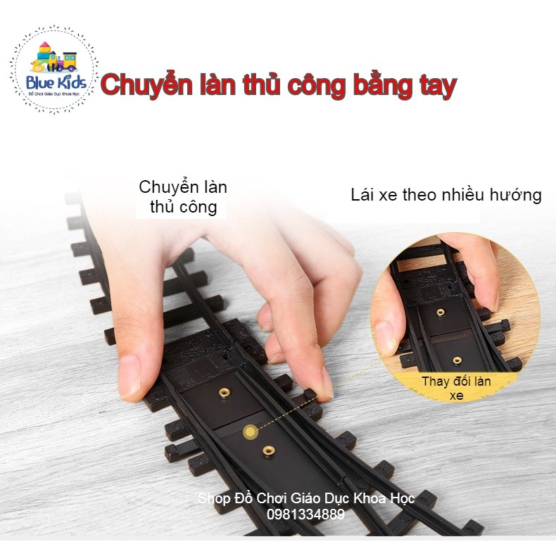 Đồ chơi mô hình tàu hỏa cổ điển chạy trên đường ray, nhả khói hơi nước, có đèn và âm thanh sống động cho bé