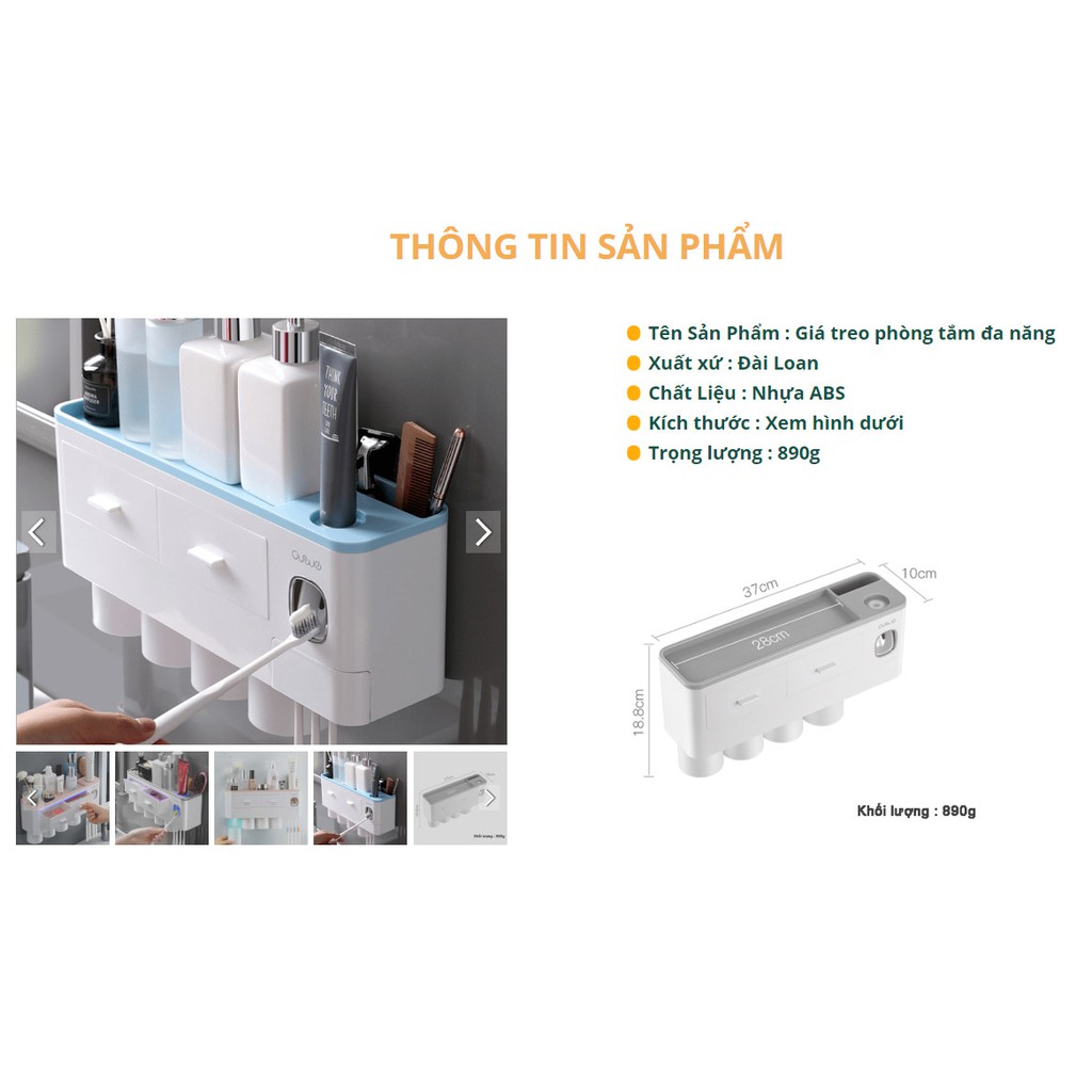 GIÁ TREO PHÒNG TẮM ĐA NĂNG 4Cup ABS PP Nhật Bản (Xám trắng) - Home and Garden