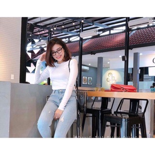 Áo len gân body cổ tròn