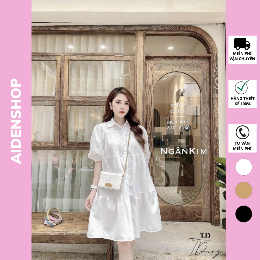 Váy bầu suông xinh sơ mi Aidenshop đầm bầu công sở sau sinh dài 45-75kg