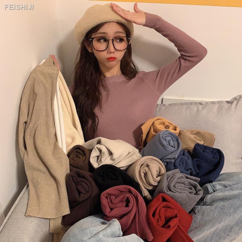 ┋▨Áo len tay dài cổ tròn dáng ôm dễ phối đồ thời trang mùa thu mới cho nữ