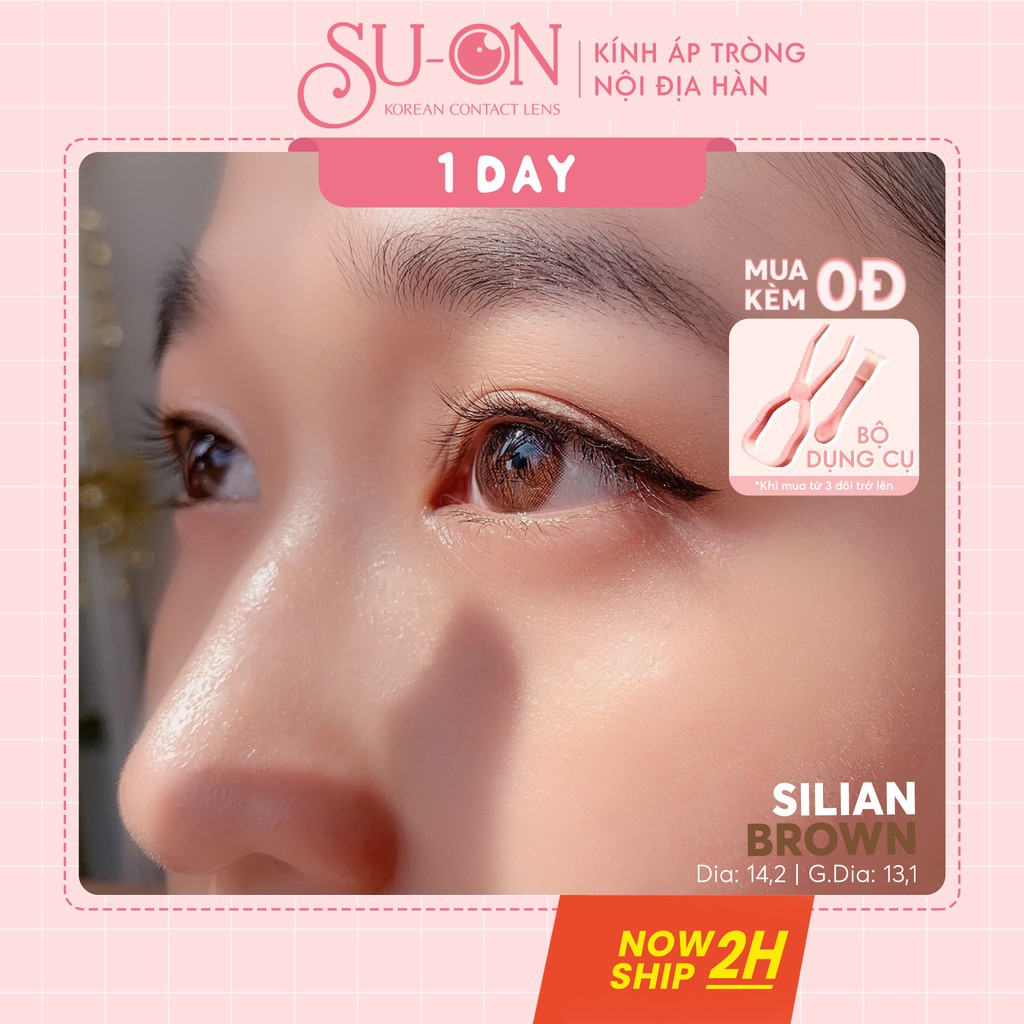 Lens 1 ngày Ann365 SILIAN BROWN áp tròng 14,2mm, nâu cafe trong thật như màu mắt, siêu êm đeo 24h