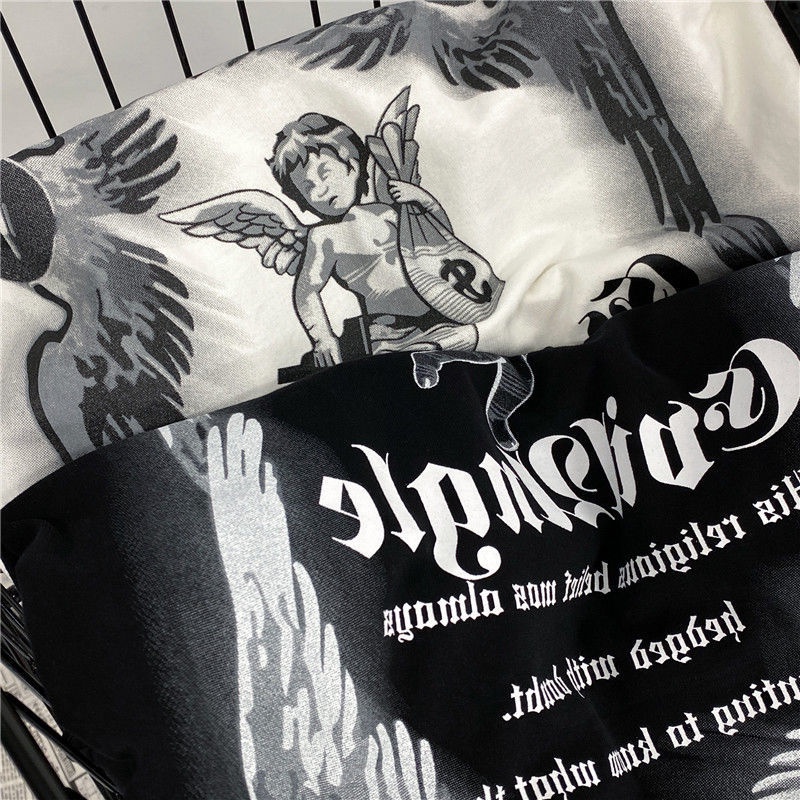 Áo Thun Ngắn Tay Dáng Rộng In Hình Thiên Thần Nhỏ Sáng Tạo Thời Trang Mới