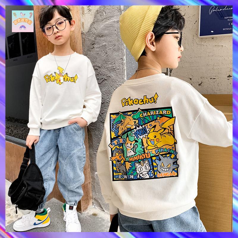 Áo Thun Sweater Tay Dài In Hoạt Hình Pokemon Pikachu Kiểu Mới 2022 Thời Trang Thu Đông Cho Bé Trai