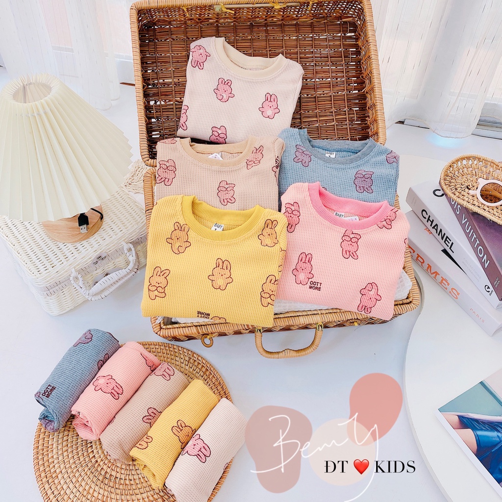 Bộ quần áo dài tay thu đông dài tay cho trẻ em bé gái bé trai chất tổ ong