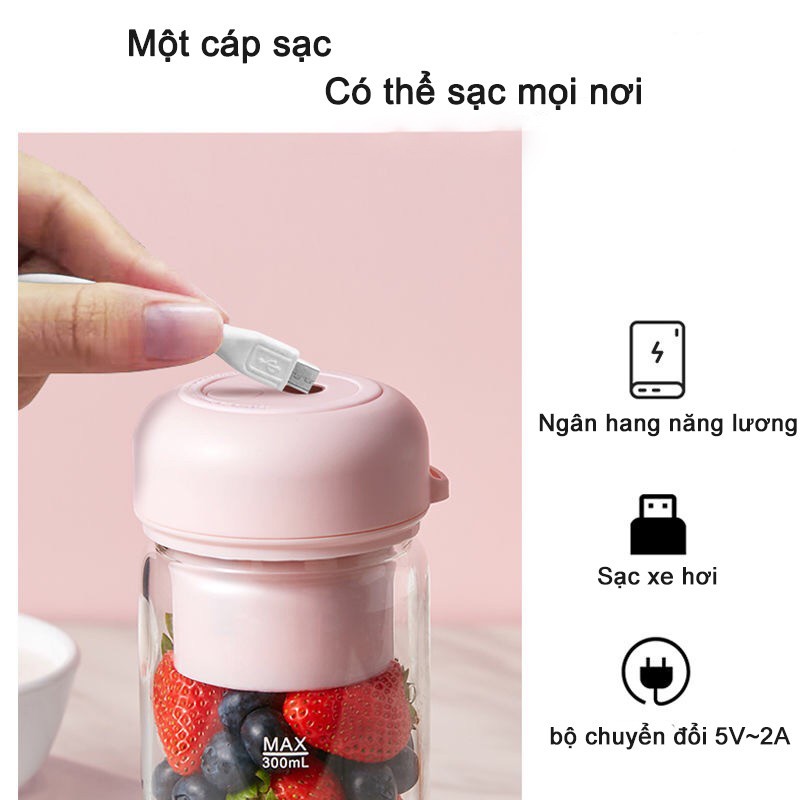 [MUMU] Máy Xay Sinh Tố Cốc Thủy Tinh Dung Tích 450ml 2000mah Có Thể Sạc Lại Máy Xay Cầm Tay