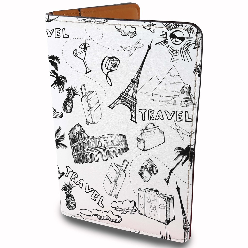 Ví Đựng Passport Cover TRAVEL Trắng Đen Nghệ Thuật - Bao Da Hộ Chiếu Du Lịch Thiết Kế Đơn Giản Độc Đáo Sắc Nét - LT050