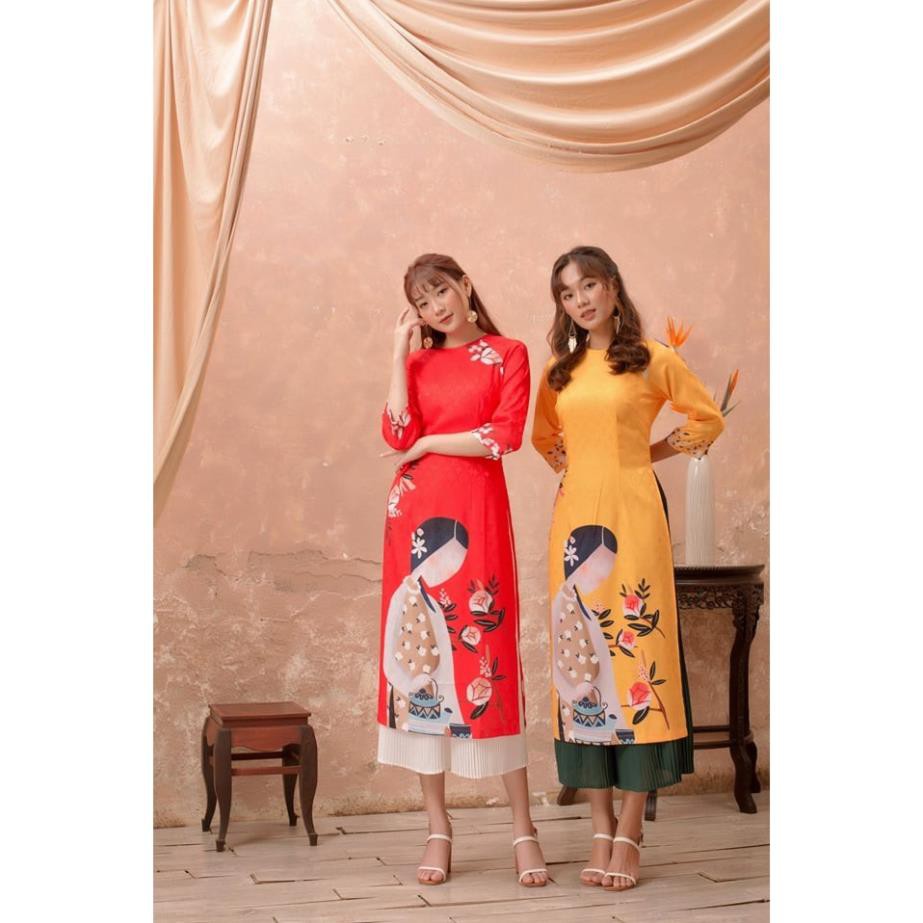 Áo Dài Cách Tân, Áo Dài Nữ Cổ Tròn Chất Gấm Lụa Mềm Co Giãn In Họa Tiết Cô Gái Lạ Mắt Thời Trang Sang Chảnh Quý Phái. | BigBuy360 - bigbuy360.vn