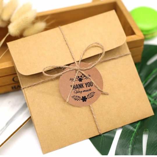 100 Tag thẻ cảm ơn giấy kraft tặng kèm 20m dây gai trang trí xinh xắn