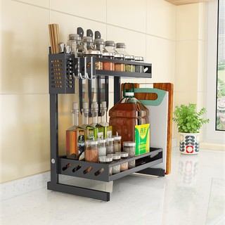 Kệ đựng gia vị 2 tầng inox phủ sơn tĩnh điện mẫu mới để bàn cao cấp
