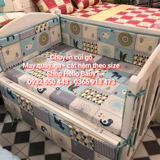 Combo quây và ga cho cũi 100*60. Vải cotton hàn