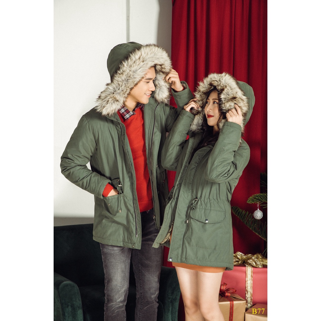 Áo khoác parka lót lông có mũ, Xuất Hàn Quốc hiệu Bershka!