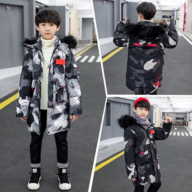 Áo Khoác Phao rằn ri Bé Trai 17-55kg Phong Cách Hàn Quốc