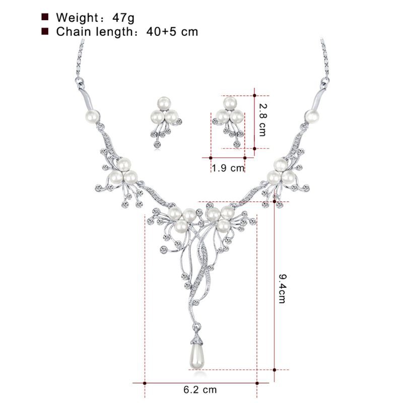 Set vòng cổ và hoa tai ngọc trai giả sang trọng cho cô dâu