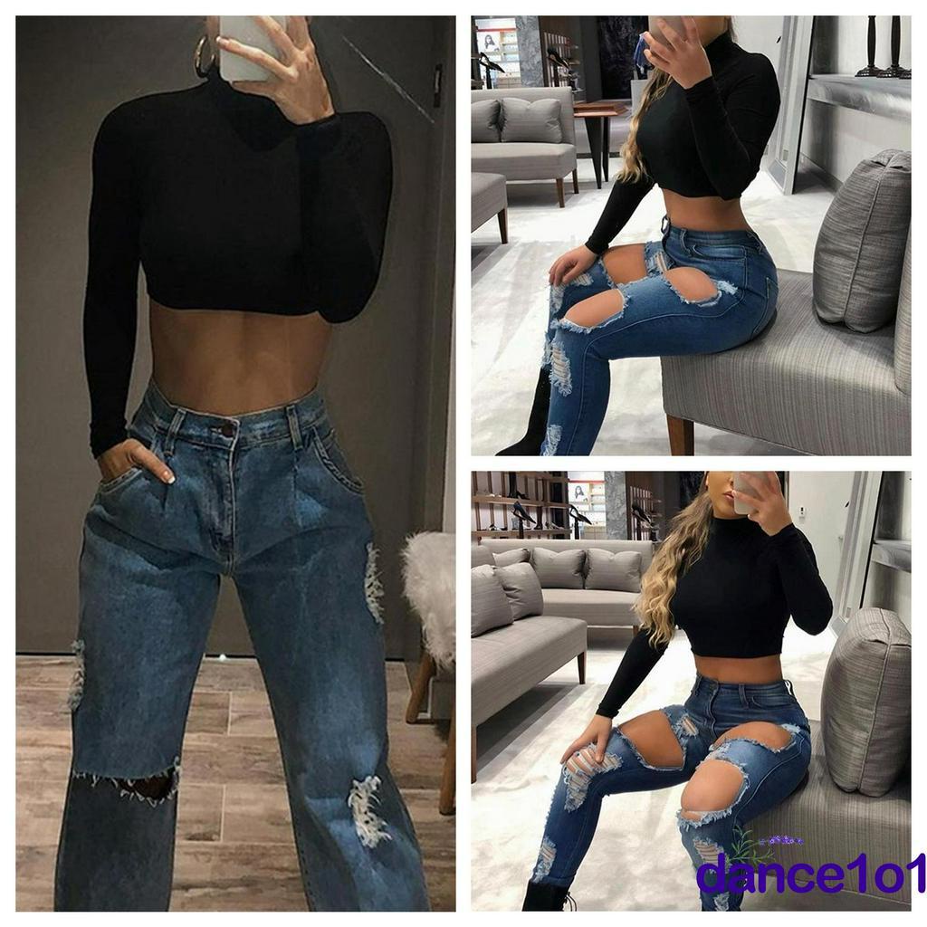 Áo Croptop Tay Dài Cổ Lọ Màu Trơn Thanh Lịch