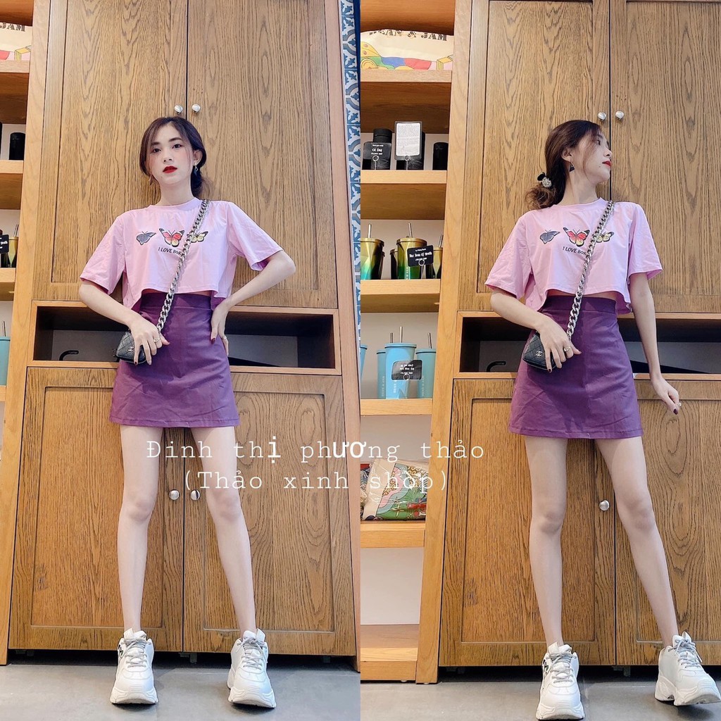 Áo croptop bướm tay Lỡ Form Rộng 3 Màu Siêu Cute AT11