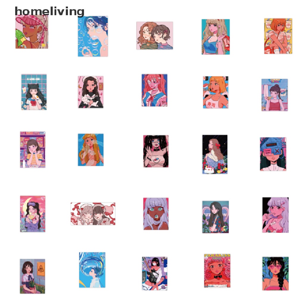 Bộ 50 Miếng Dán Chống Thấm Nước Họa Tiết Hoạt Hình Cô Gái Độc Đáo Trang Trí Sổ Tay /