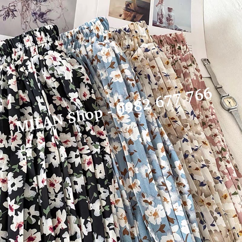 Chân váy xếp ly hoa dáng dài midi siêu xinh.