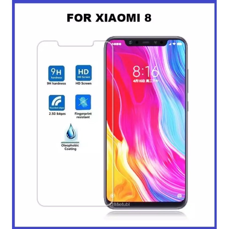 Kính cường lực 2.5D Xiaomi Mi 8 trong suốt mài cạnh tặng kèm giấy lau